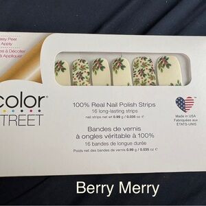 Color Street Berry Merry Nail Strips - Festive Cream with Red and Green